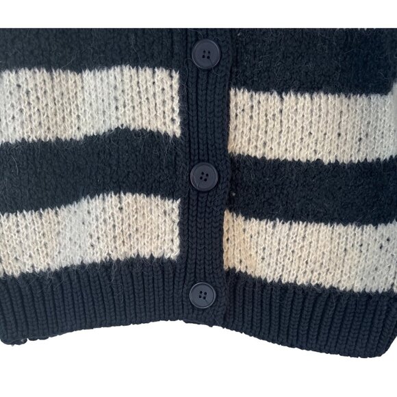 ZARA Striped Small Button-Up Cardigan Sweater Navy Blue & Cream Cotton Blend NWT - Picture 9 of 13